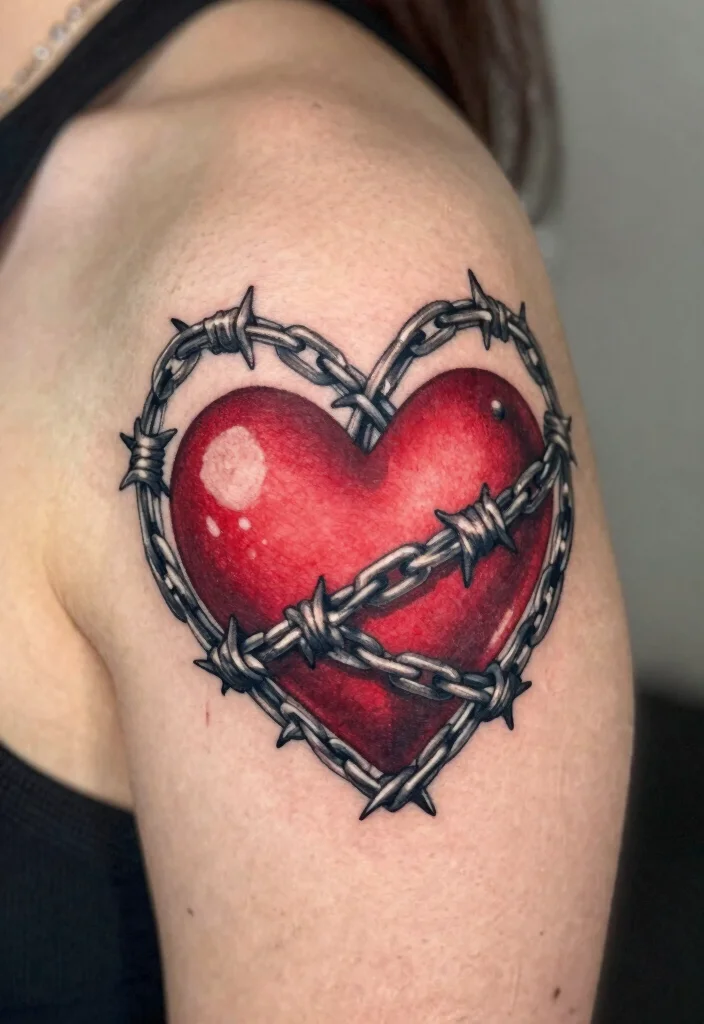 18 Heart Barbed Wire Tattoo Ideas With Edgy Romance 30 18 Heart Barbed Wire Tattoo Ideas With Edgy Romance - 10. Heart Barbed Wire with Chains 1