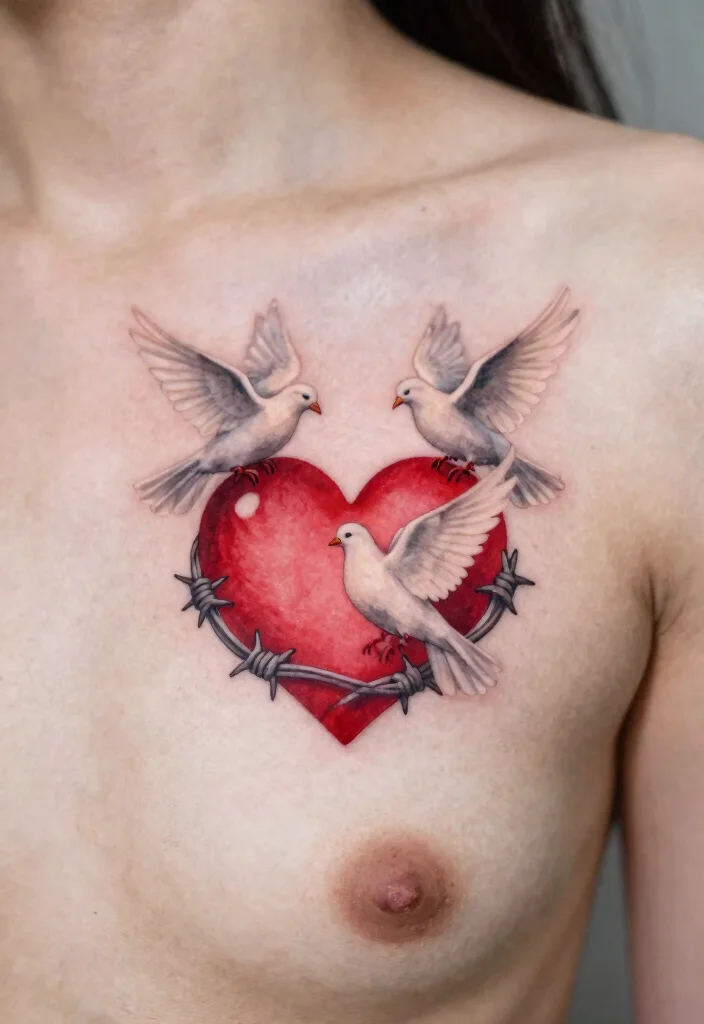 18 Heart Barbed Wire Tattoo Ideas With Edgy Romance 33 18 Heart Barbed Wire Tattoo Ideas With Edgy Romance - 13. Heart Barbed Wire with Doves 1