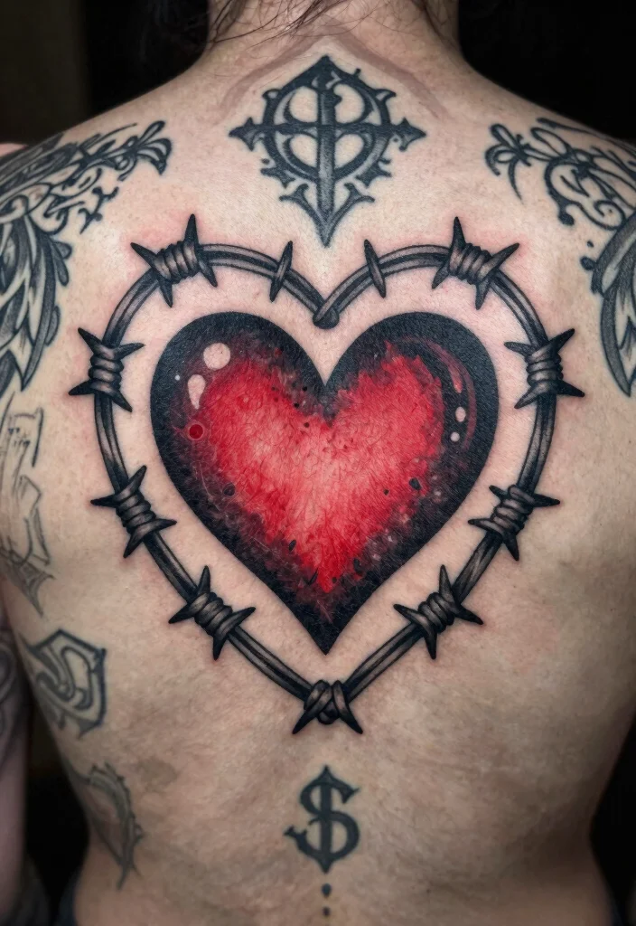 18 Heart Barbed Wire Tattoo Ideas With Edgy Romance 34 18 Heart Barbed Wire Tattoo Ideas With Edgy Romance - 14. Heart Barbed Wire with Gothic Elements 1