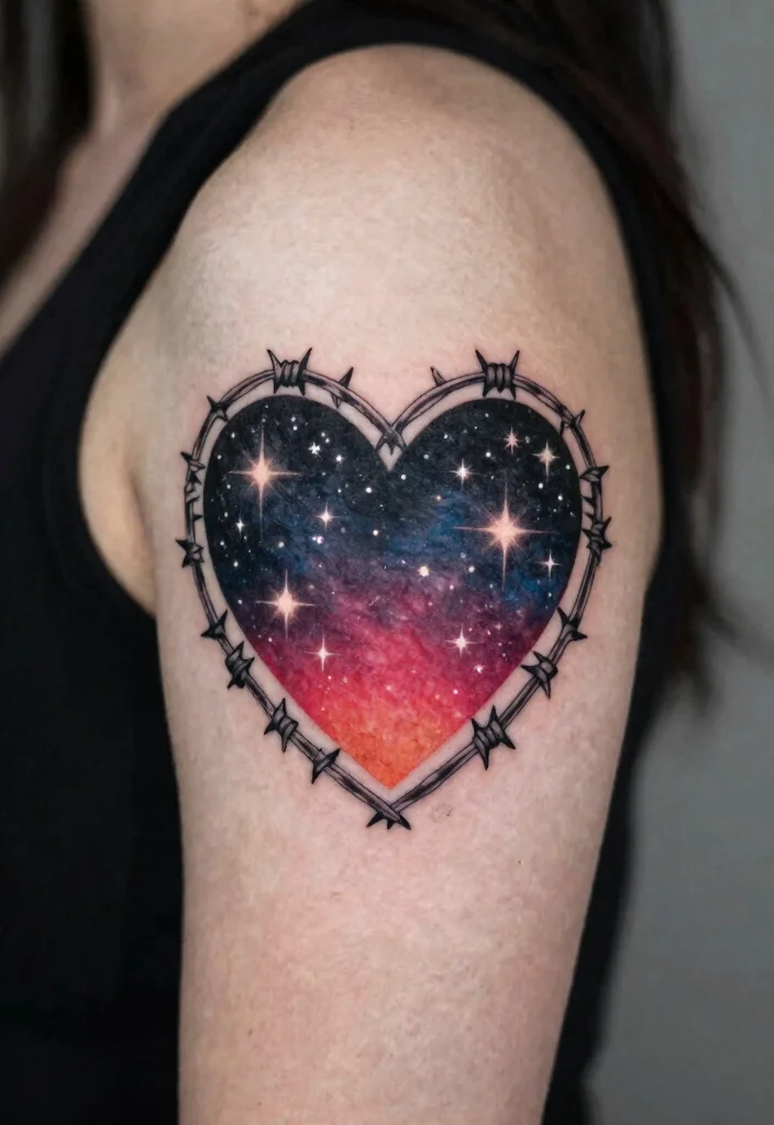 18 Heart Barbed Wire Tattoo Ideas With Edgy Romance 45 18 Heart Barbed Wire Tattoo Ideas With Edgy Romance - 15. Heart Barbed Wire with Starry Background 1
