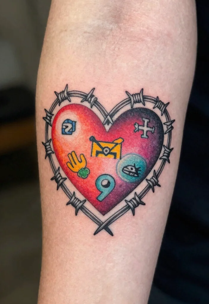 18 Heart Barbed Wire Tattoo Ideas With Edgy Romance 68 18 Heart Barbed Wire Tattoo Ideas With Edgy Romance - 18. Heart Barbed Wire with Personal Symbols 1