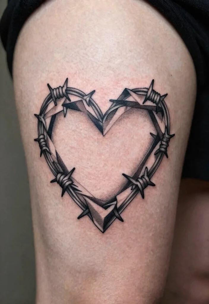 18 Heart Barbed Wire Tattoo Ideas With Edgy Romance 25 18 Heart Barbed Wire Tattoo Ideas With Edgy Romance - 5. Geometric Heart Barbed Wire 1
