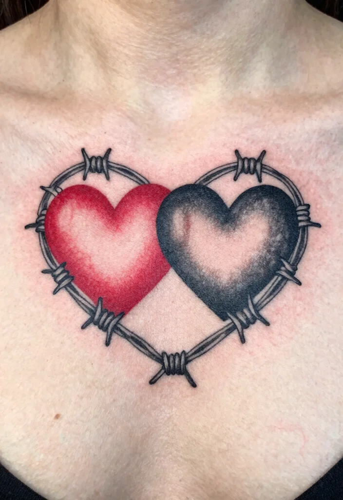 18 Heart Barbed Wire Tattoo Ideas With Edgy Romance 27 18 Heart Barbed Wire Tattoo Ideas With Edgy Romance - 7. Dual Heart Barbed Wire 1