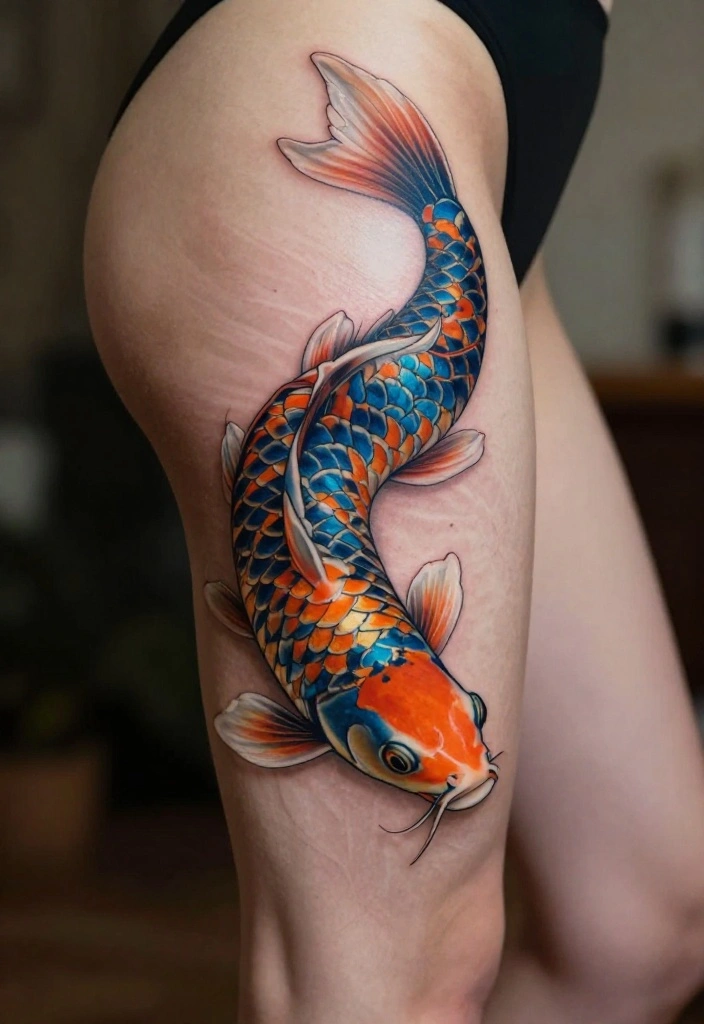 18 Leg Dragon Tattoo Ideas With Dynamic Movement 40 18 Leg Dragon Tattoo Ideas With Dynamic Movement - 10. The Koi Dragon 1