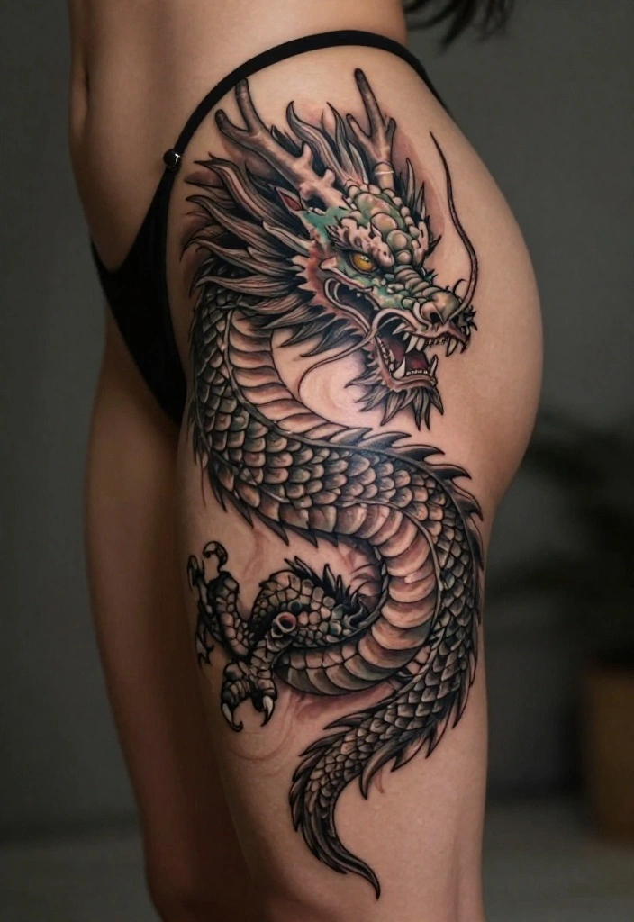 18 Leg Dragon Tattoo Ideas With Dynamic Movement 43 18 Leg Dragon Tattoo Ideas With Dynamic Movement - 13. The Mythic Wrap 1