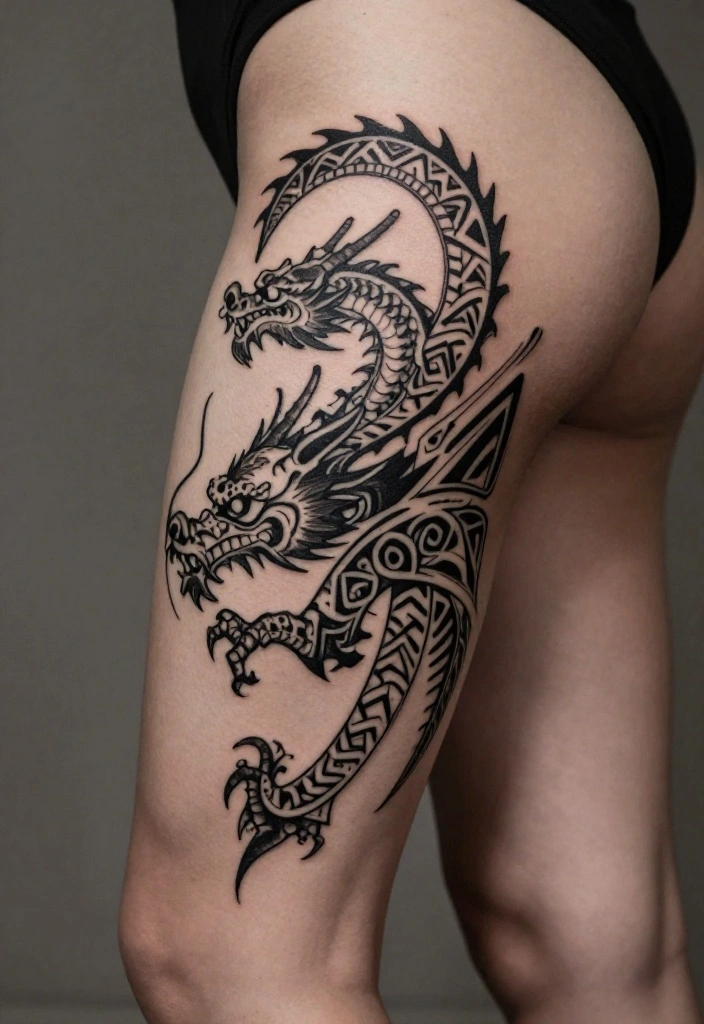 18 Leg Dragon Tattoo Ideas With Dynamic Movement 44 18 Leg Dragon Tattoo Ideas With Dynamic Movement - 14. The Tribal Dragon 1