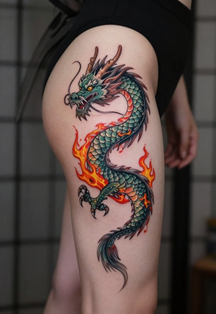 18 Leg Dragon Tattoo Ideas With Dynamic Movement 56 18 Leg Dragon Tattoo Ideas With Dynamic Movement - 16. The Elemental Dragon 1