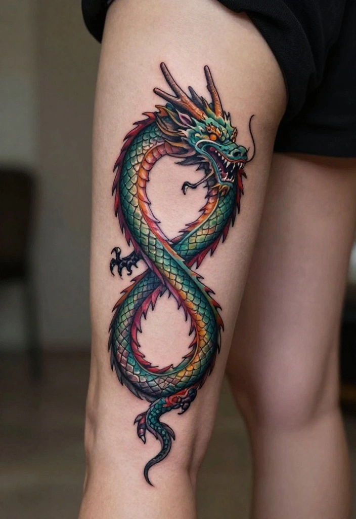 18 Leg Dragon Tattoo Ideas With Dynamic Movement 58 18 Leg Dragon Tattoo Ideas With Dynamic Movement - 18. The Infinity Dragon 1