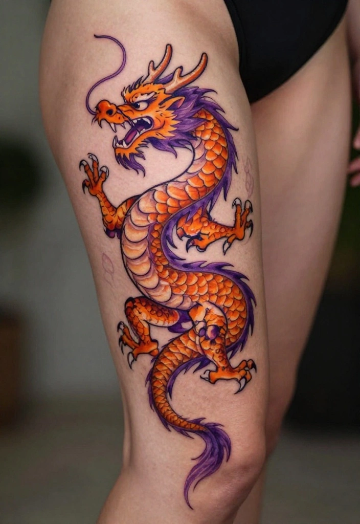 18 Leg Dragon Tattoo Ideas With Dynamic Movement 17 18 Leg Dragon Tattoo Ideas With Dynamic Movement - 7. The Dancing Dragon 1
