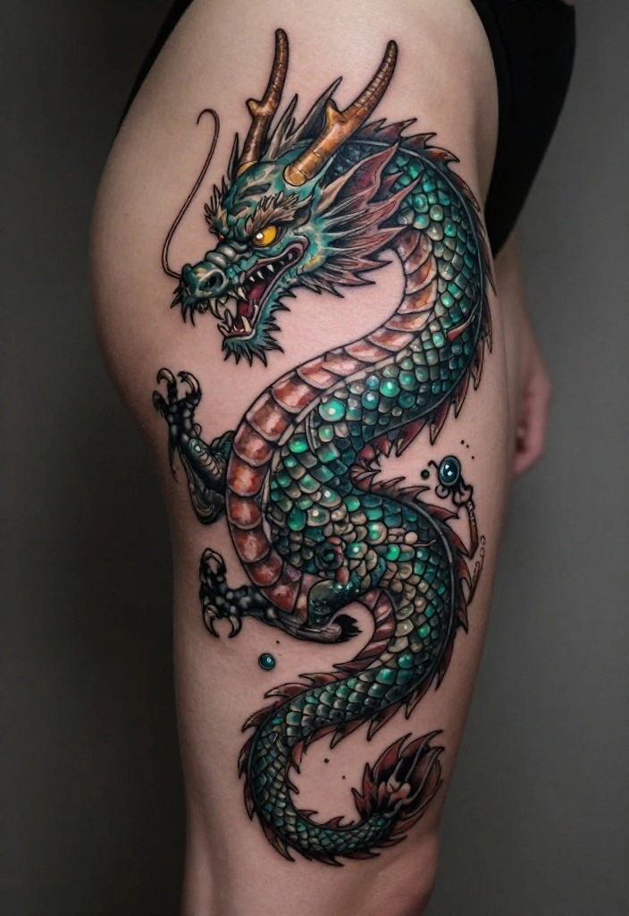 18 Leg Dragon Tattoo Ideas With Dynamic Movement 39 18 Leg Dragon Tattoo Ideas With Dynamic Movement - 9. The Mythical Guardian 1