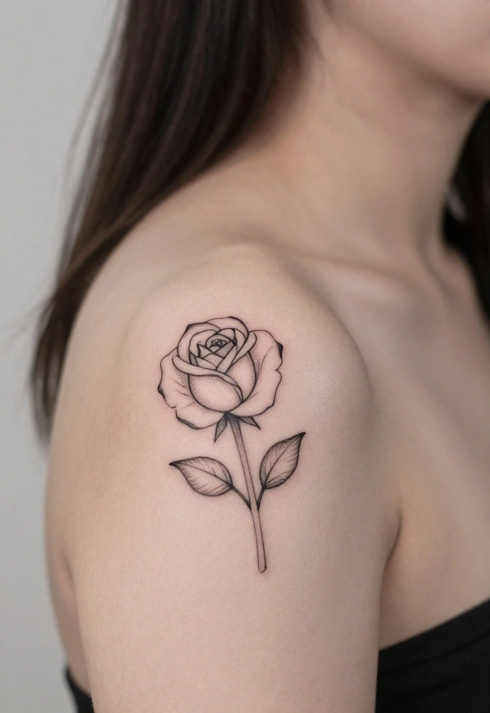 18 Rose Shoulder Tattoo 2026 Trending Ideas With Elegant Curve 25 18 Rose Shoulder Tattoo 2026 Trending Ideas With Elegant Curve - 5. Minimalist Outline Rose 1