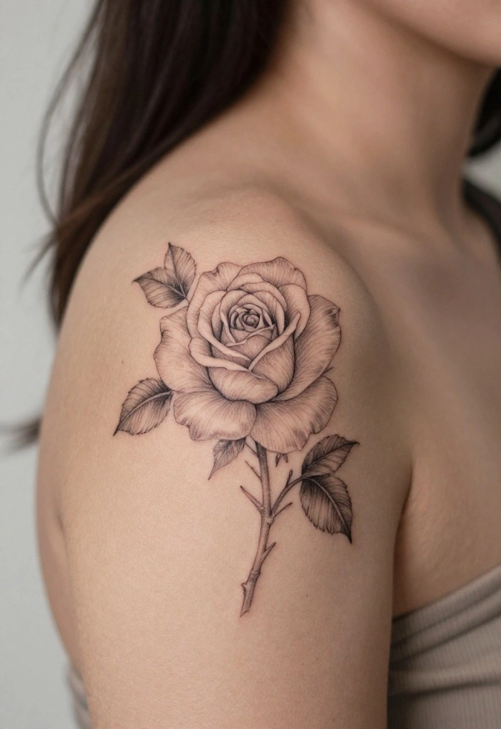 18 Rose Shoulder Tattoo 2026 Trending Ideas With Elegant Curve 28 18 Rose Shoulder Tattoo 2026 Trending Ideas With Elegant Curve - 8. Fine Line Rose 1