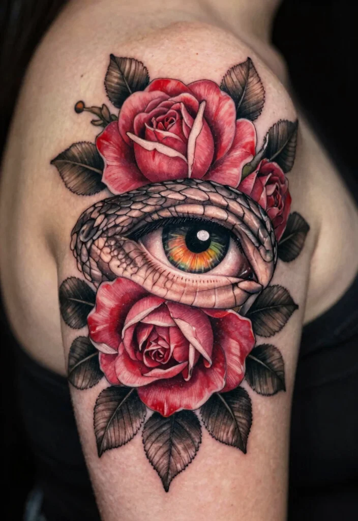 18 Snake Eye Tattoo Ideas With Intense Detail 4 18 Snake Eye Tattoo Ideas With Intense Detail - 4. Serpent Eyes with Floral Elements 1