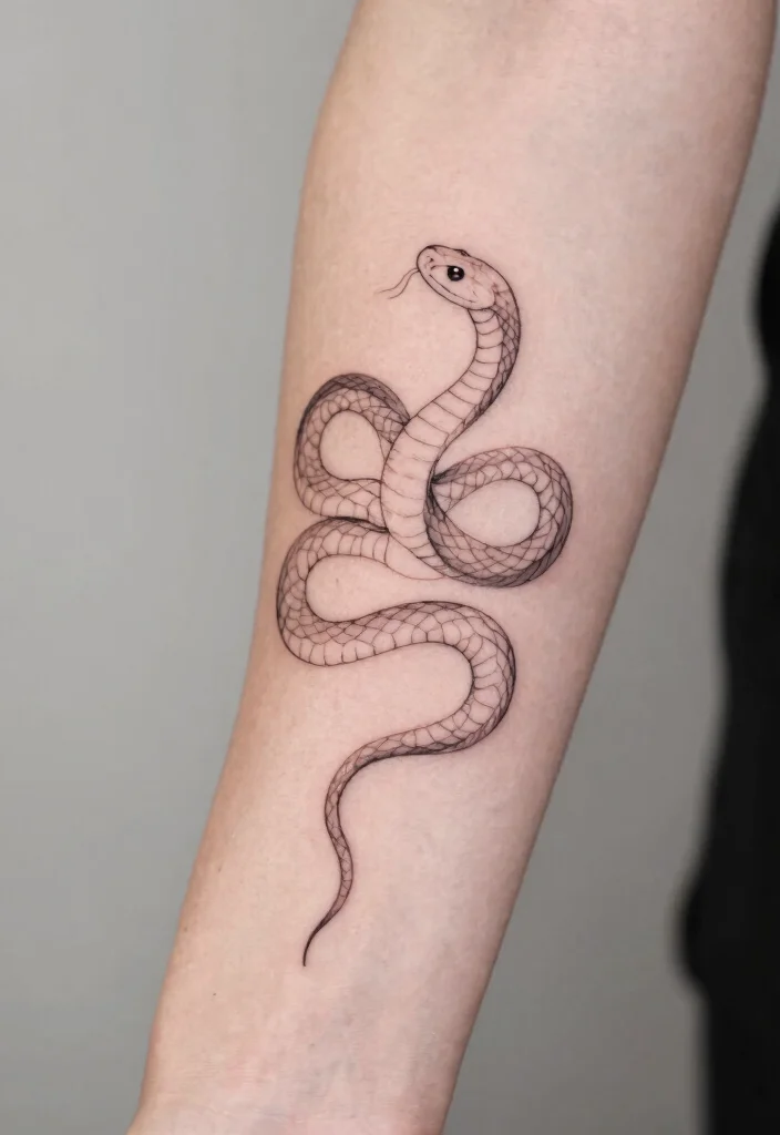 18 Snake on Arm Tattoo Ideas With Sleek Motion 42 18 Snake on Arm Tattoo Ideas With Sleek Motion - 12. Minimalist Line Art Snake 1